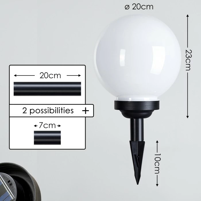 Hofstein Campinas Solar-Kugelleuchte LED Schwarz, Weiß, 1-flammig 3 Hofstein Campinas Solar-Kugelleuchte LED Schwarz, Weiß, 1-flammig – Bild 2