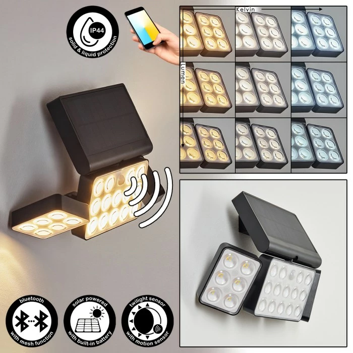 Hofstein Estampes Solarwandleuchte LED Anthrazit, 1-flammig, Bewegungsmelder 3 Hofstein Estampes Solarwandleuchte LED Anthrazit, 1-flammig, Bewegungsmelder