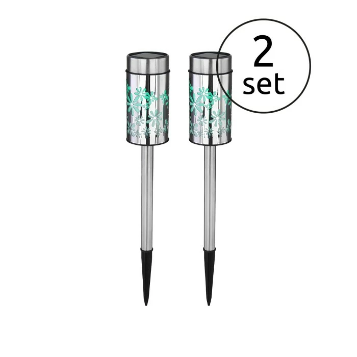 Globo 2er Set Solarleuchte LED Edelstahl, 2-flammig, Farbwechsler 3 Globo 2er Set Solarleuchte LED Edelstahl, 2-flammig, Farbwechsler