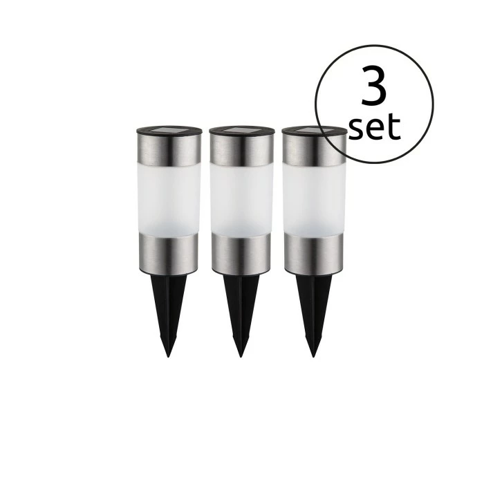 Globo 3er Set Solarleuchte LED Edelstahl, 1-flammig 3 Globo 3er Set Solarleuchte LED Edelstahl, 1-flammig