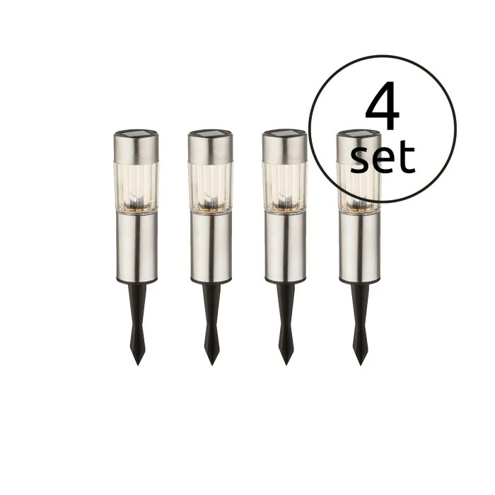 Globo Solar 4er Set Wegeleuchten LED Edelstahl, 4-flammig 3 Globo Solar 4er Set Wegeleuchten LED Edelstahl, 4-flammig
