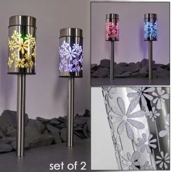 Hofstein Gorizia Solarleuchte LED Edelstahl, 2-flammig, Farbwechsler