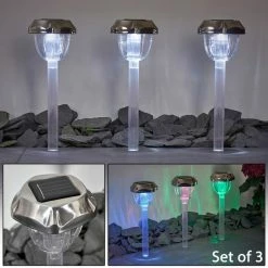 Hofstein Groningen 3er Set Solarleuchte LED Edelstahl, Transparent, Klar, 2-flammig, Farbwechsler