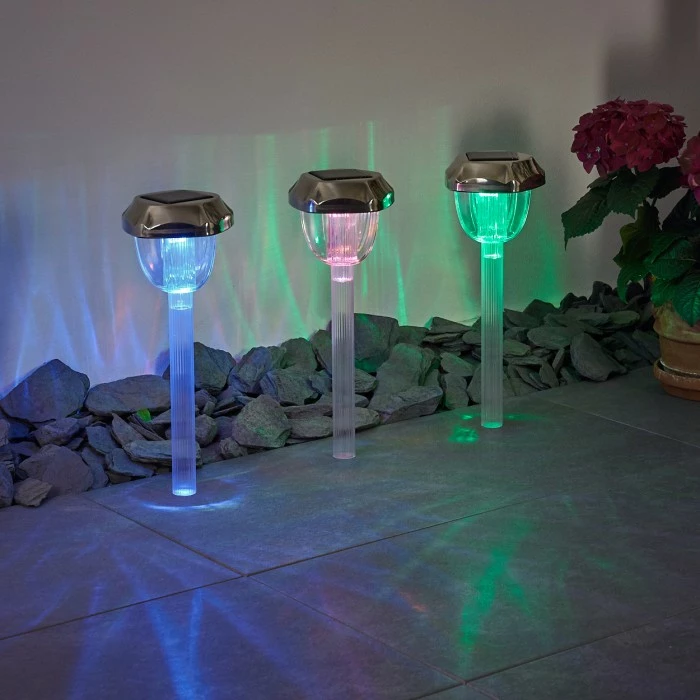 Hofstein Groningen 3er Set Solarleuchte LED Edelstahl, Transparent, Klar, 2-flammig, Farbwechsler 9 Hofstein Groningen 3er Set Solarleuchte LED Edelstahl, Transparent, Klar, 2-flammig, Farbwechsler – Bild 7