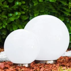 Hofstein Kugelleuchten Set Solar LED Edelstahl, 2-flammig -Günstiges Solarleuchten Geschäft kugelleuchten set solar h169286 h169262 2