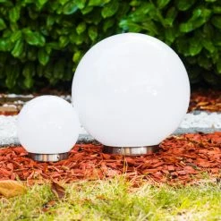 Hofstein Kugelleuchten Set Solar LED Edelstahl, 2-flammig -Günstiges Solarleuchten Geschäft kugelleuchten set solar h169293 h169262 6