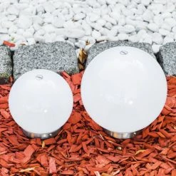 Hofstein Kugelleuchten Set Solar LED Edelstahl, 2-flammig -Günstiges Solarleuchten Geschäft kugelleuchten set solar h169293 h169286 5