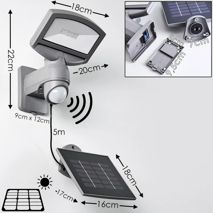 Hofstein Larvik Solar-Außenwandleuchte LED Grau, 1-flammig, Bewegungsmelder 4 Hofstein Larvik Solar-Außenwandleuchte LED Grau, 1-flammig, Bewegungsmelder – Bild 2