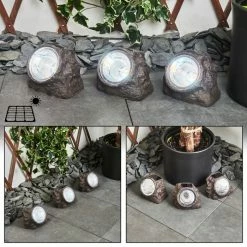 Hofstein Sameo 3er Set Solar-Steinleuche LED Braun, 4-flammig