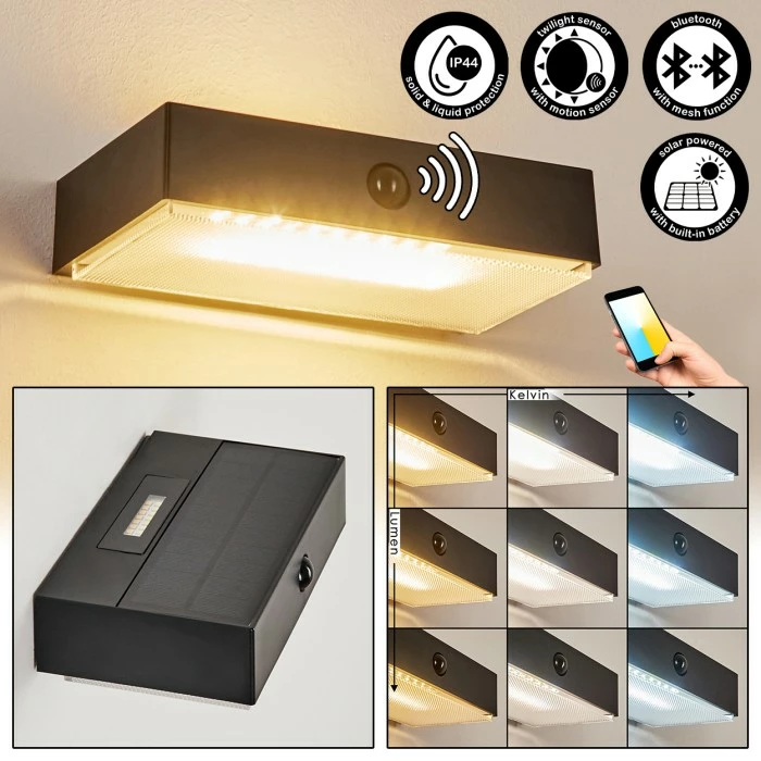 Hofstein Seilhac Solarwandleuchte LED Schwarz, 1-flammig, Bewegungsmelder 3 Hofstein Seilhac Solarwandleuchte LED Schwarz, 1-flammig, Bewegungsmelder